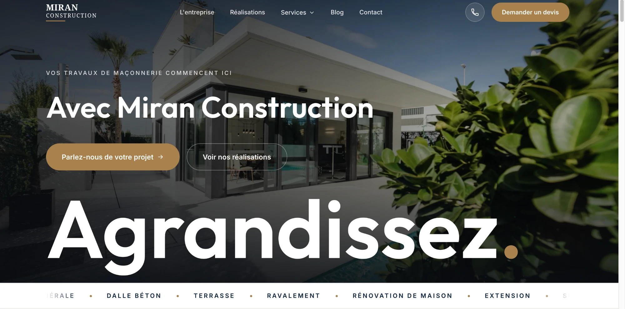 Création du site internet vitrine de Miran Construction, spécialiste de l'extension de maison